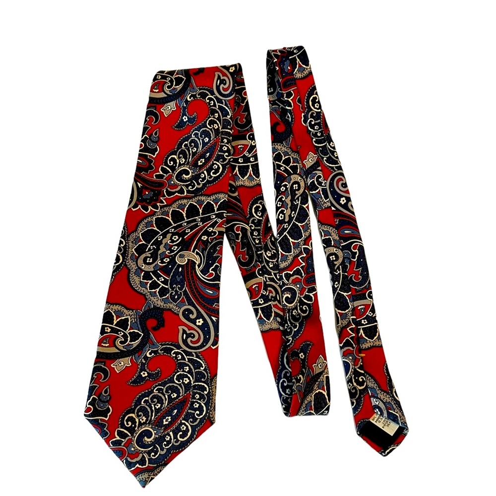 Stafford Men's 100% Imported Silk Tie Red With Blue Paisley